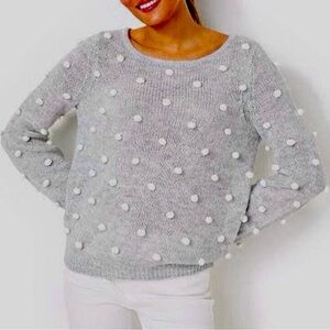 Lilly Pulitzer Gray Sweater with White Pom Poms